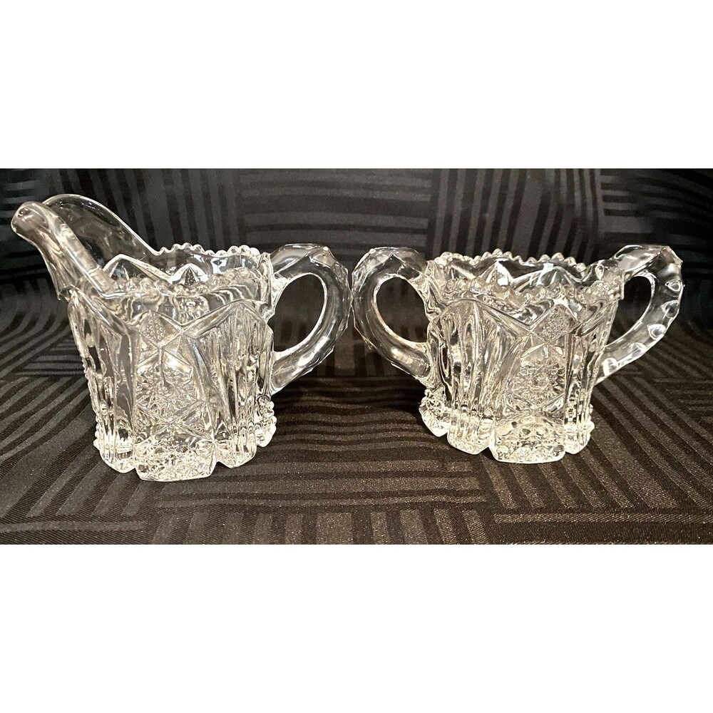 Vintage Imperial Glass NUCUT pressed glass cream and sugar set star medallion